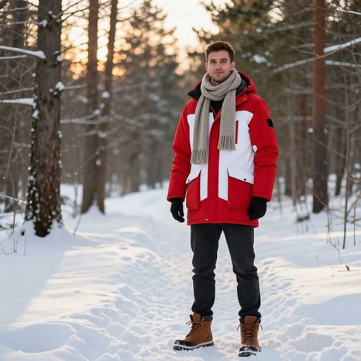 Athletic Man in Snowy Winter Forest