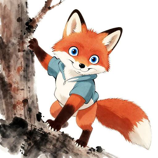 Sumi-e Fox Climber in Sporty Attire