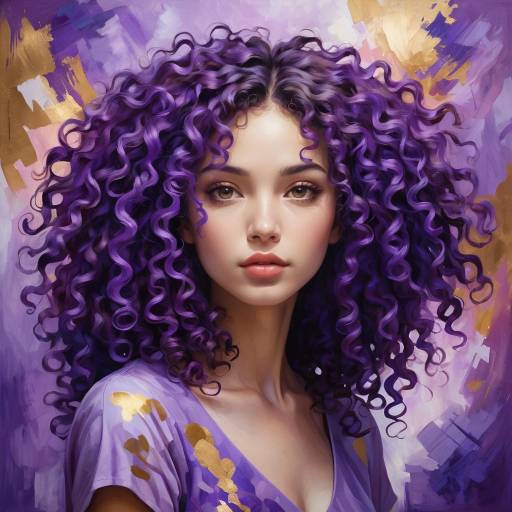 Portrait of Woman with Vibrant Purple Curly Hair