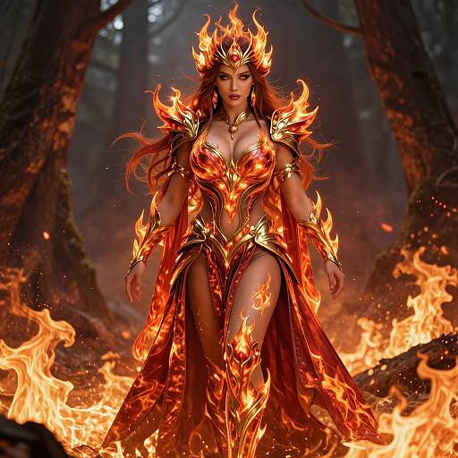 Fiery Fire Goddess in Majestic Armor