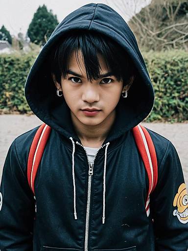 Young Man in Black Hoodie Outdoors