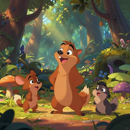 Playful Animals in Enchanted Forest