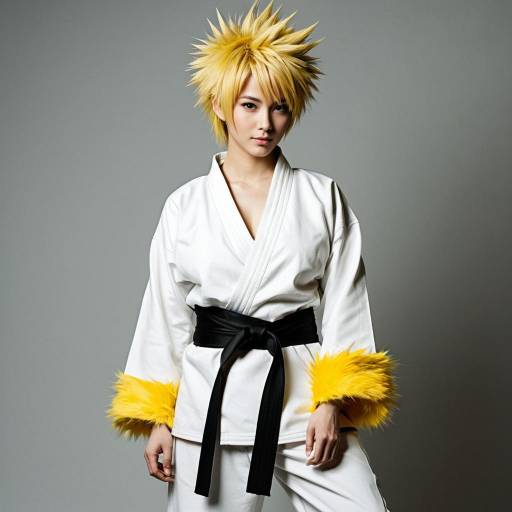 Cosplayer in Spiky Blonde Hair and Martial Arts Gi