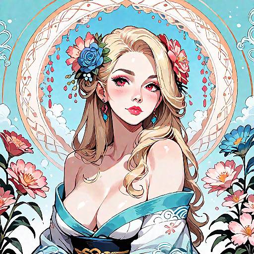 Impressionist Girl with Floral Elegance