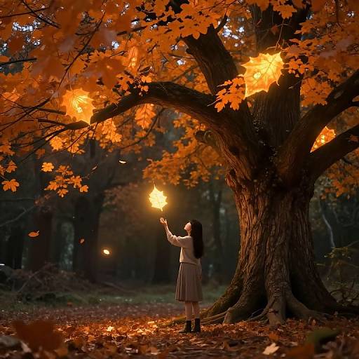 Mysterious Girl and Luminous Leaf