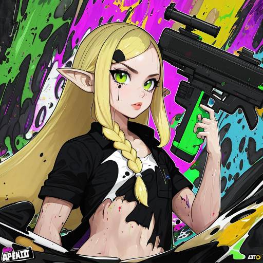 Illustration of Agent 3 (splatoon 3), splatoon (series) in the style of Kkato