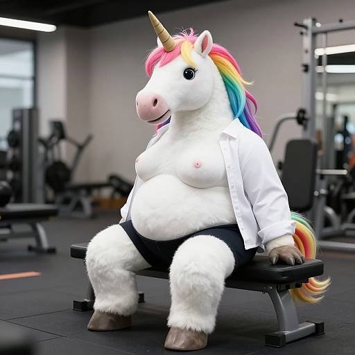 Realistic Obese Unicorn Girl Gym Scene