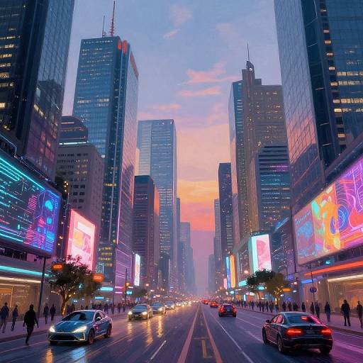 Impressionist Cyberpunk Twilight Cityscape
