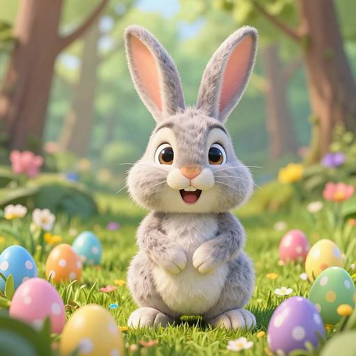 Joyful Easter Bunny in Colorful Field