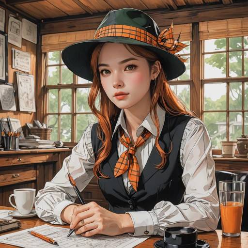 Intense Green-Eyed Writer in Manga Style