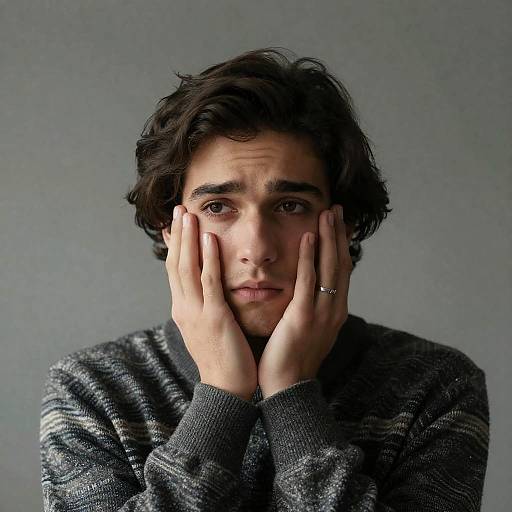 Concerned Young Man in Patterned Sweater