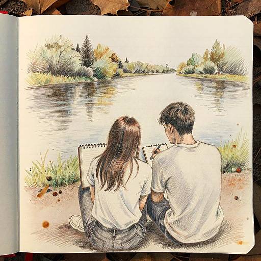 Romantic Riverside Artists Sketching