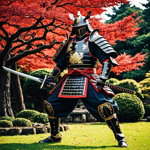 Valiant Samurai in Vibrant Garden Scene