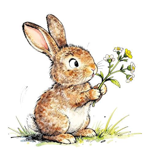 Whimsical Rabbit and Wildflowers Illustration
