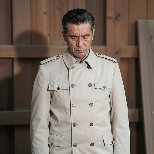 Pensive Middle-Aged Man in Military Coat