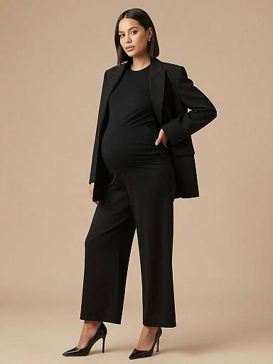 Pregnant Woman in Stylish Black Maternity Outfit