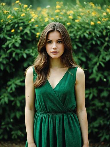 Realistic Portrait of Girl in Green Dress