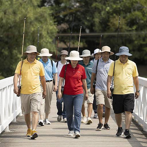 Friends Fishing on a Sunny Bridge