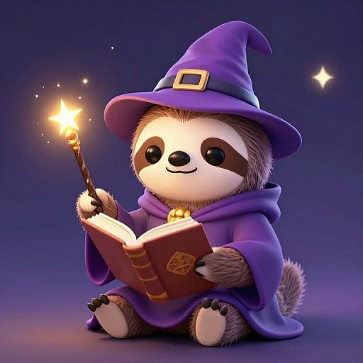 Chibi Wizard Sloth with Magical Aura