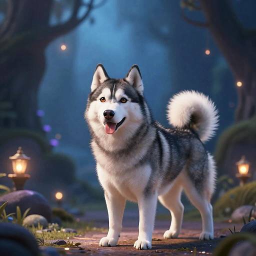 Magical Husky in Enchanted Forest