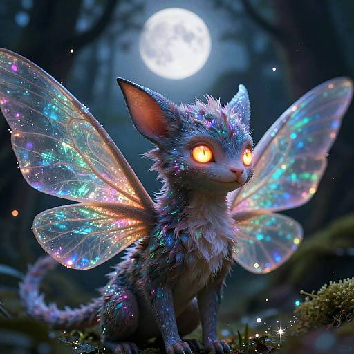 Mystical Forest Creature with Glowing Wings