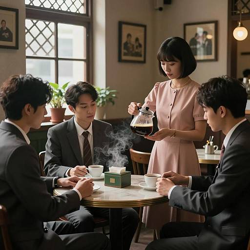 Vintage Café Scene with Focused Barista