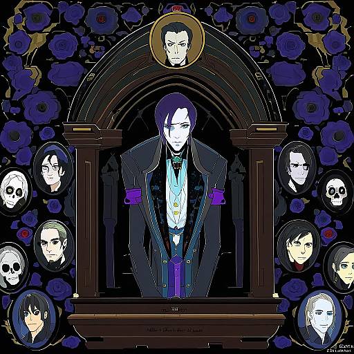 Illustration of Andrew graves, the coffin of andy and leyley in the style of Kilesha