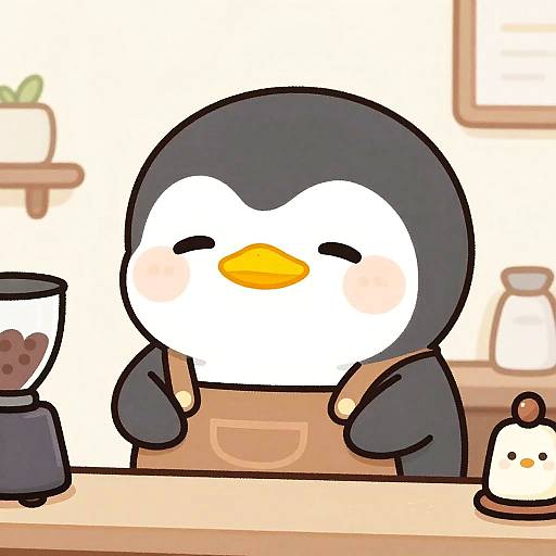 Cozy Chibi Penguin Barista Smile