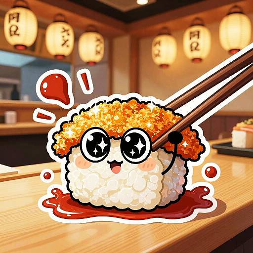 Perky Sushi Nigiri Mascot Illustration