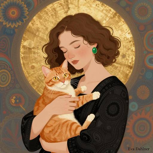 Serene Woman with Cat and Halo