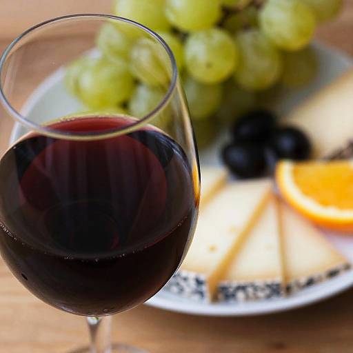 Close-Up of Red Wine and Snacks
