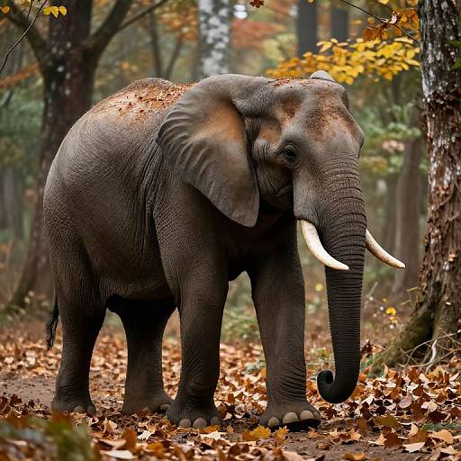 Elephant Journey Through Autumn Forest