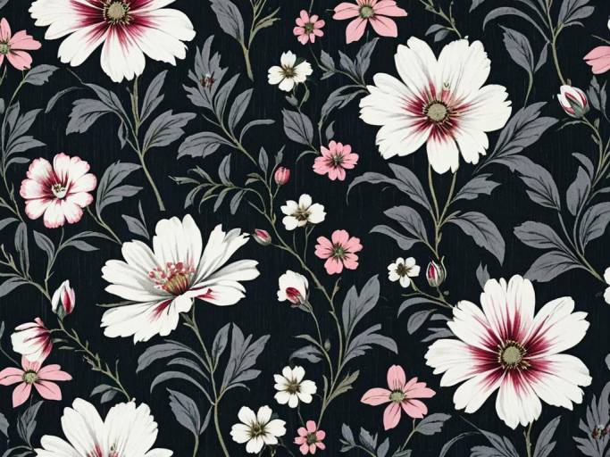 Elegant Dark Grey Floral Wallpaper Close-Up