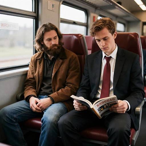 Men in Train Compartment Scene