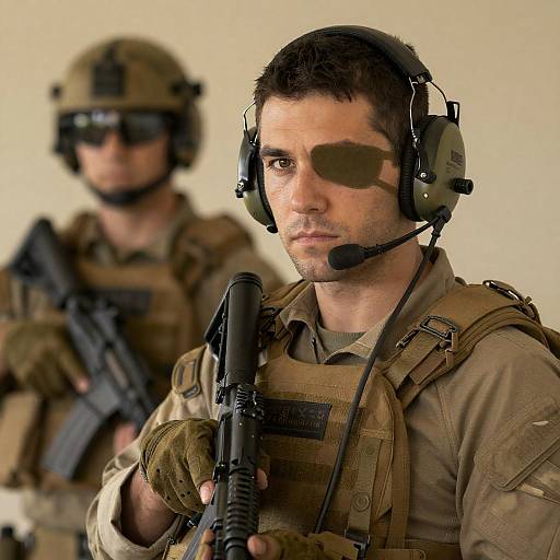 Tactical Soldier Portrait in Yellow Lighting