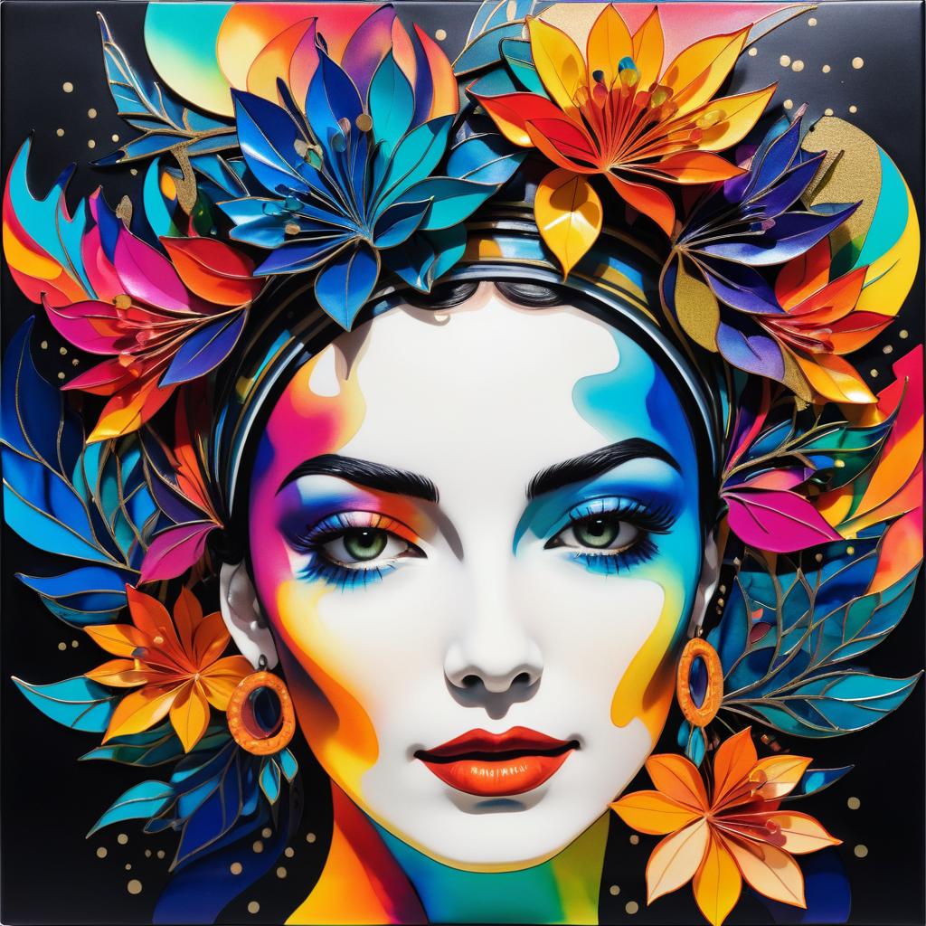 Vibrant Woman with Botanical Headpiece Artwork