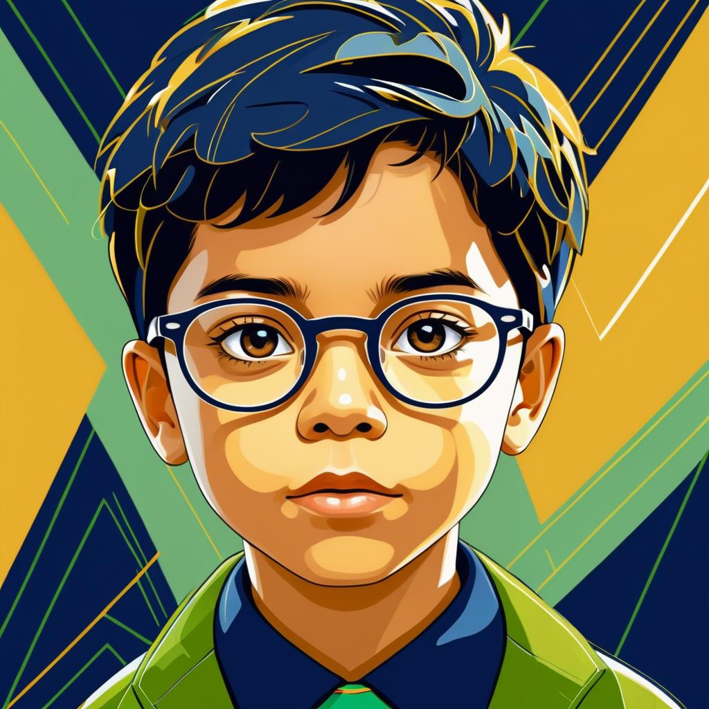 Stylized Boy with Glasses and Abstract Background