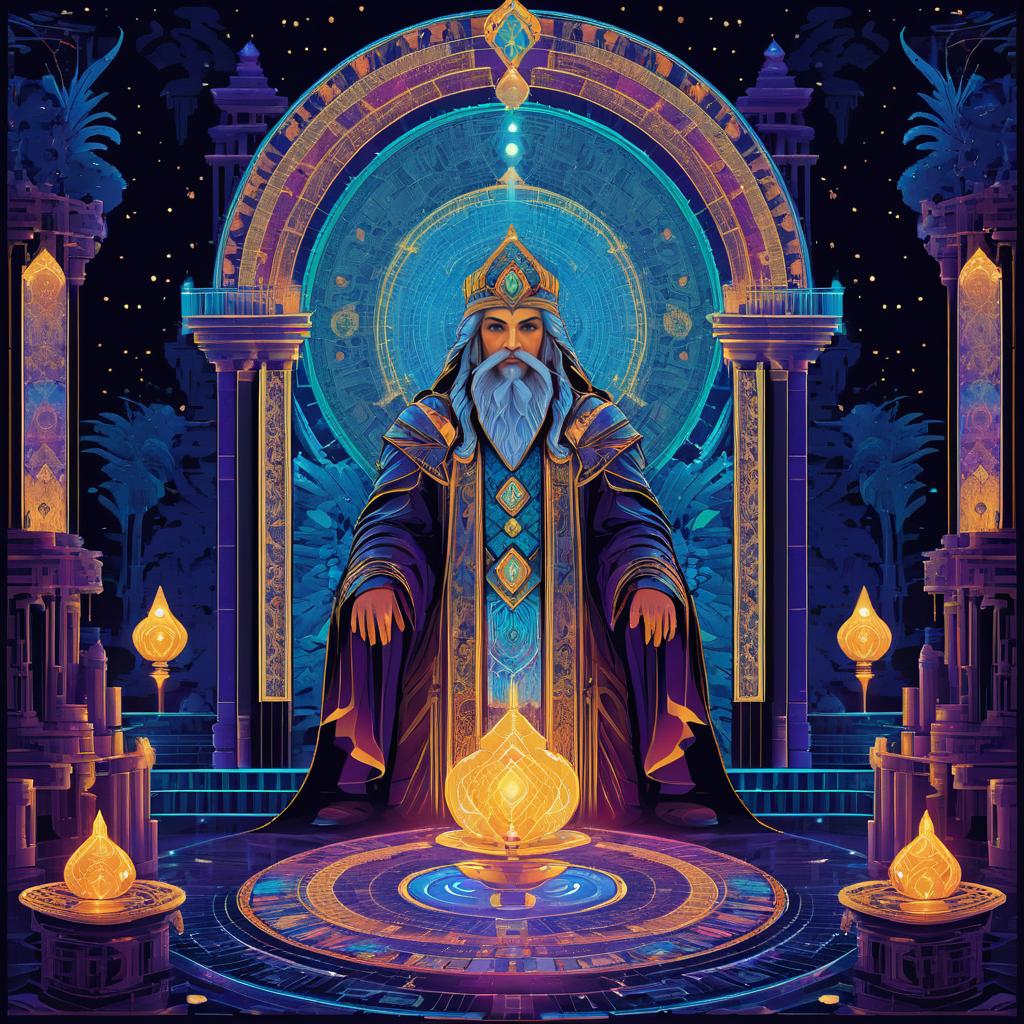 Mystical Tarot Card in Vintage Pixel Art