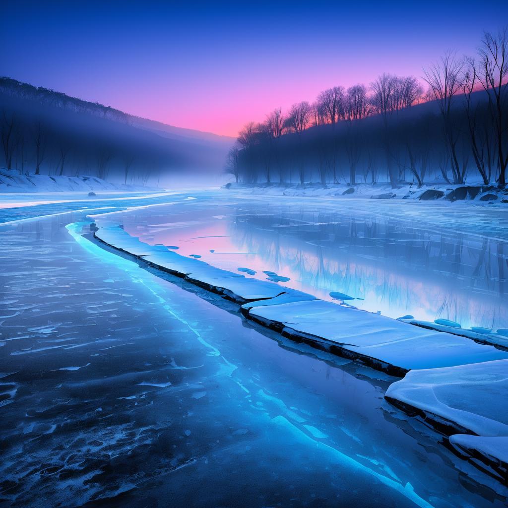 Vibrant Icy Wasteland at Dusk