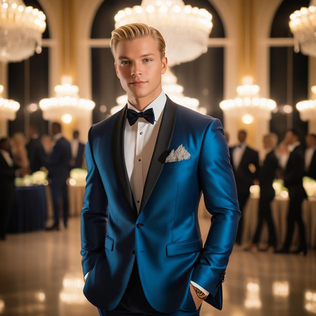 Elegant Young Man in Luxurious Ballroom