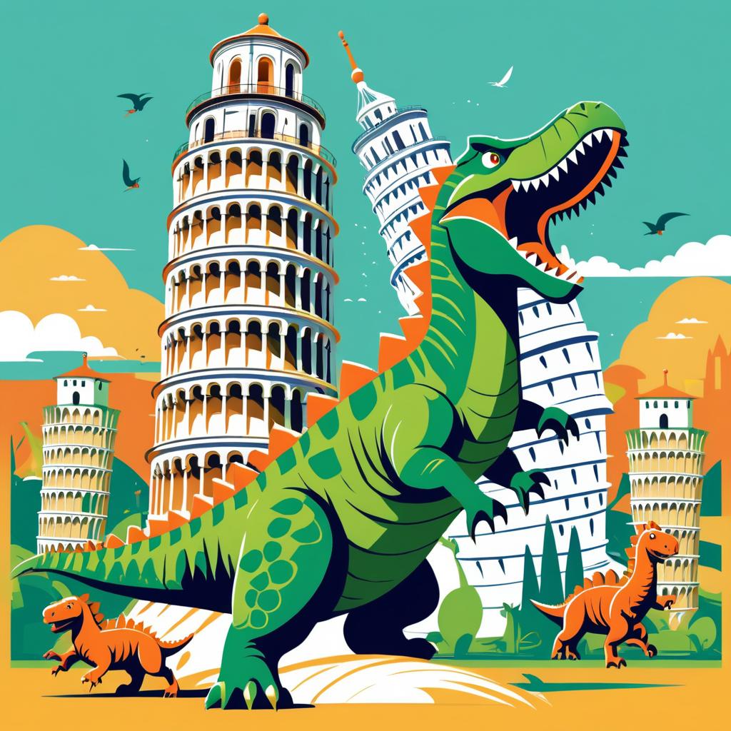 Dinosaurs Clash with Leaning Tower of Pisa