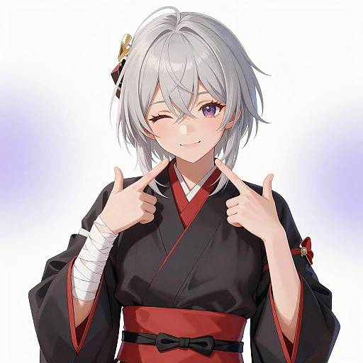 Anime Girl with Silver Hair Winking