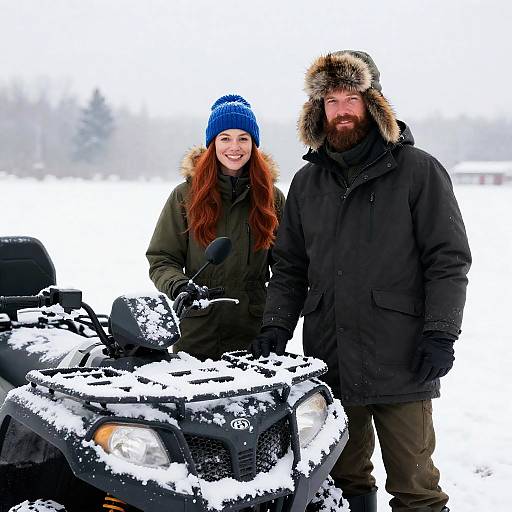 Snowy Scene with Bearded Man and Woman