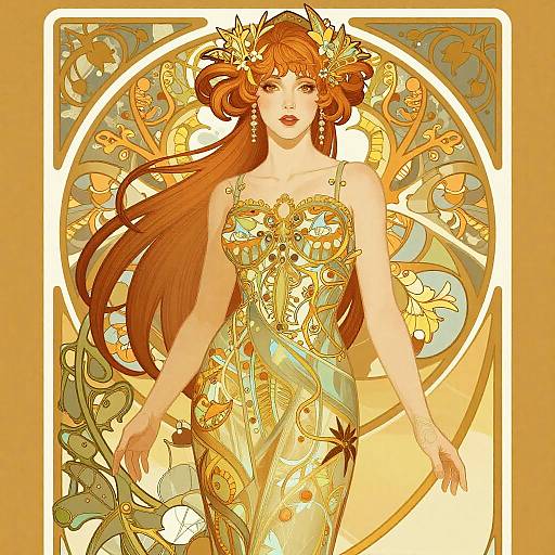 Erotic Cartoon Woman Art Nouveau Fusion