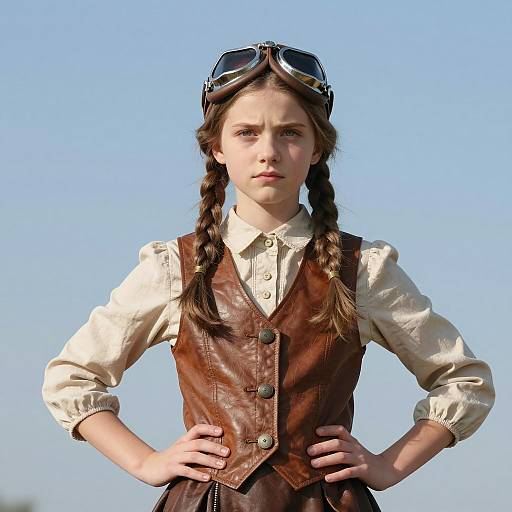 Young Girl in Steampunk Amelia Earhart Costume