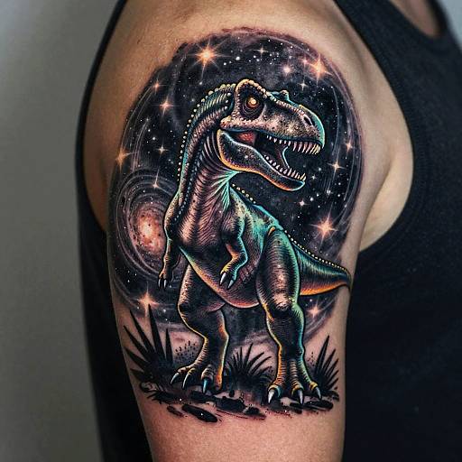 Cosmic Neon Velociraptor Tattoo