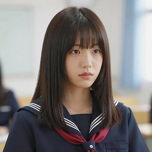 Elegant Asian Woman in Sailor Uniform