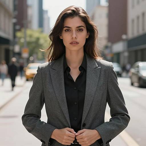 Confident Businesswoman in Gray Blazer