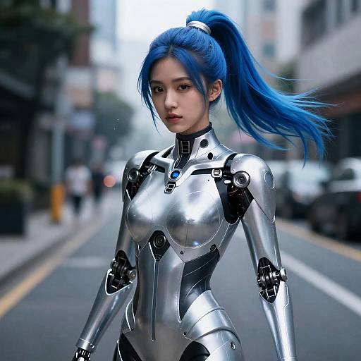 Photorealistic Mecha Girl with Glowing Particles