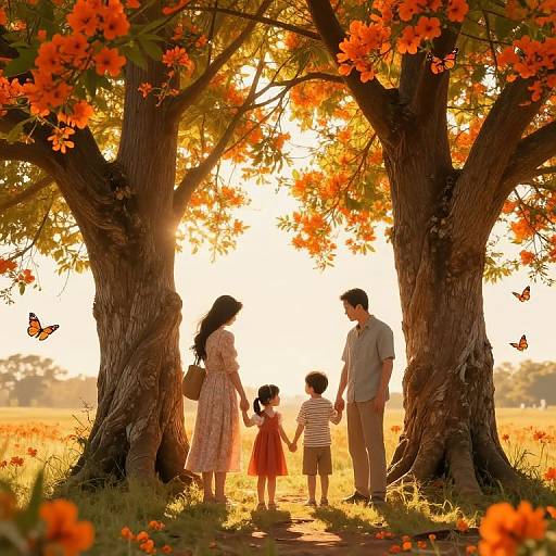 Family Bonding Beneath Majestic Trees